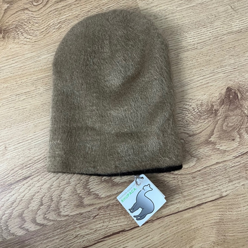 Shupaca Boho Reversible Beanie Unisex OS Brown Alpaca Blend Handmade Ecuador NEW